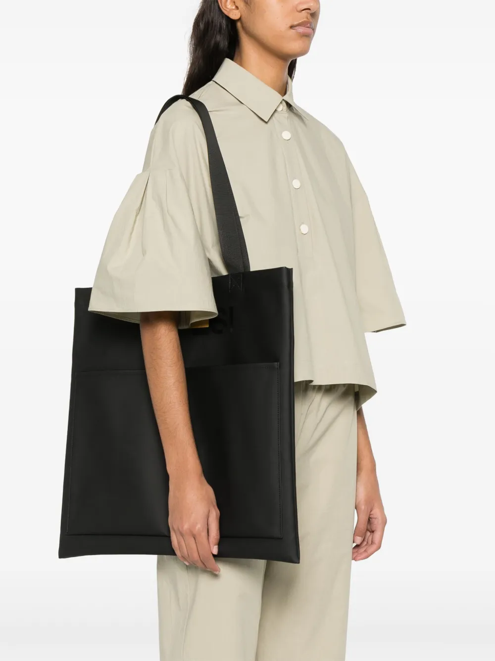 ASPESI Shopper met logoprint - Zwart