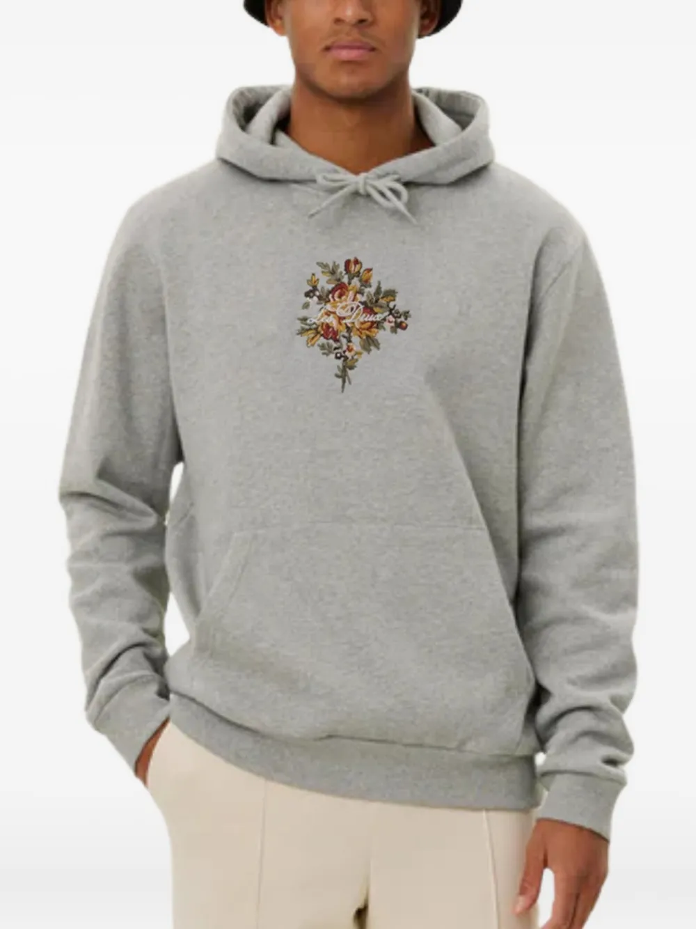 Les Deux floral-embroidered hoodie Grijs