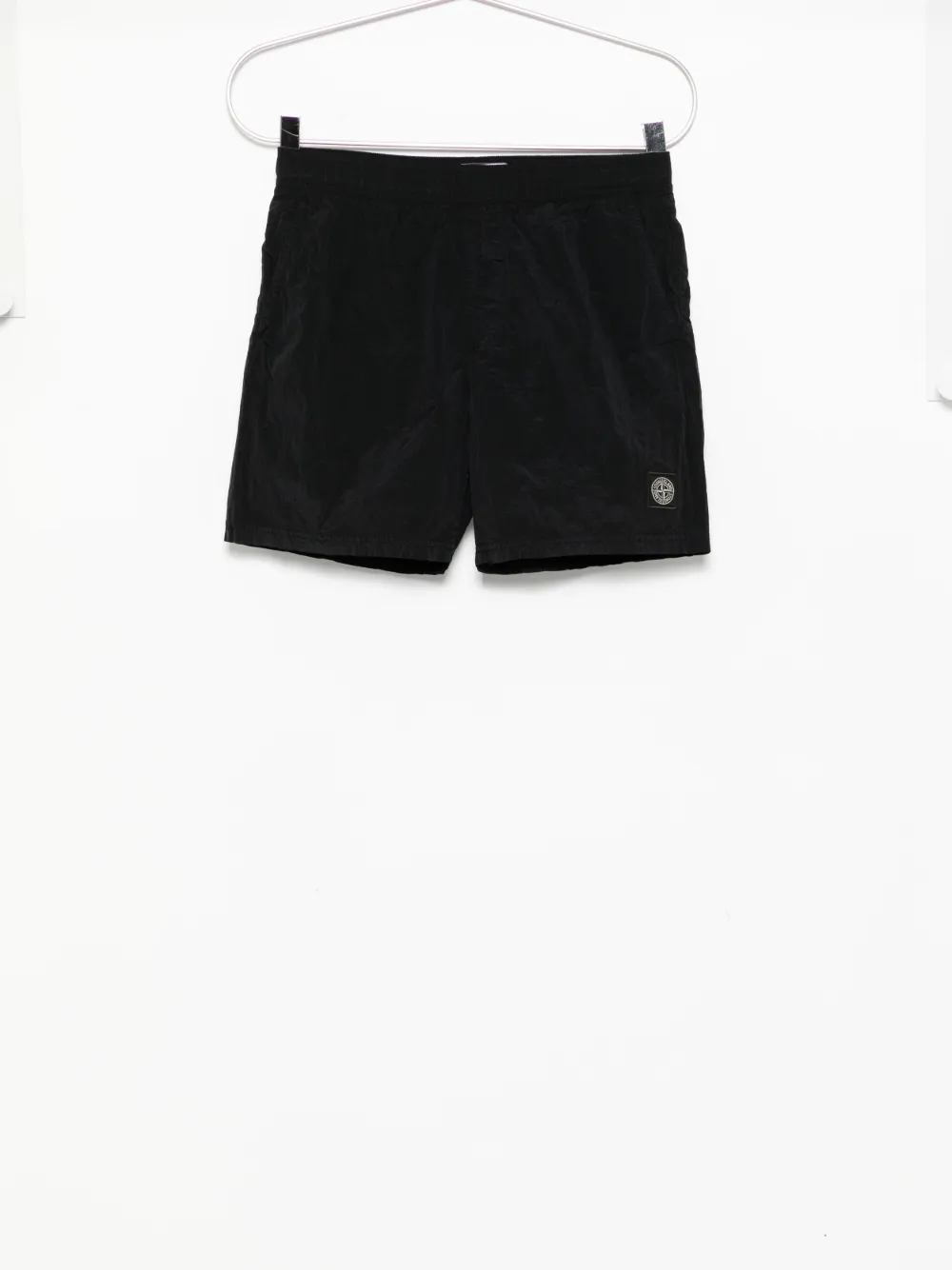 Stone Island Compass-badge Crinkled Shorts In Blue