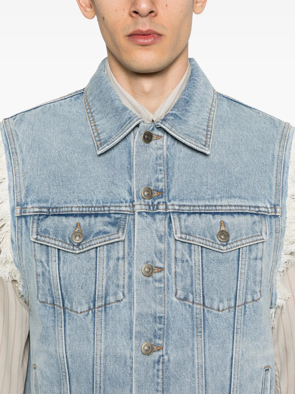 Valentino Garavani Denim gilet met gerafelde afwerking Blauw