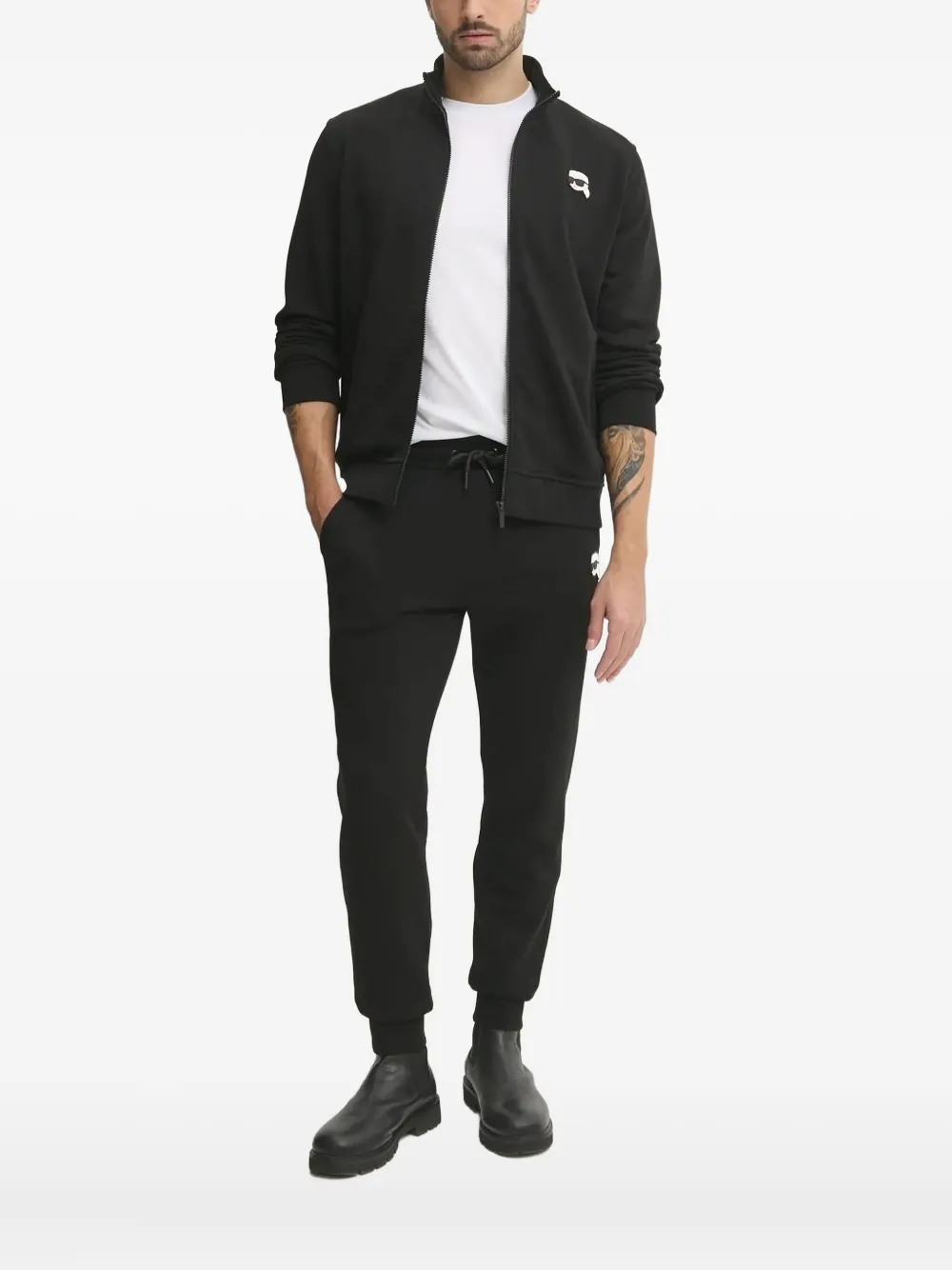 Karl Lagerfeld Logo-patch Zip-up Sweatshirt In Black