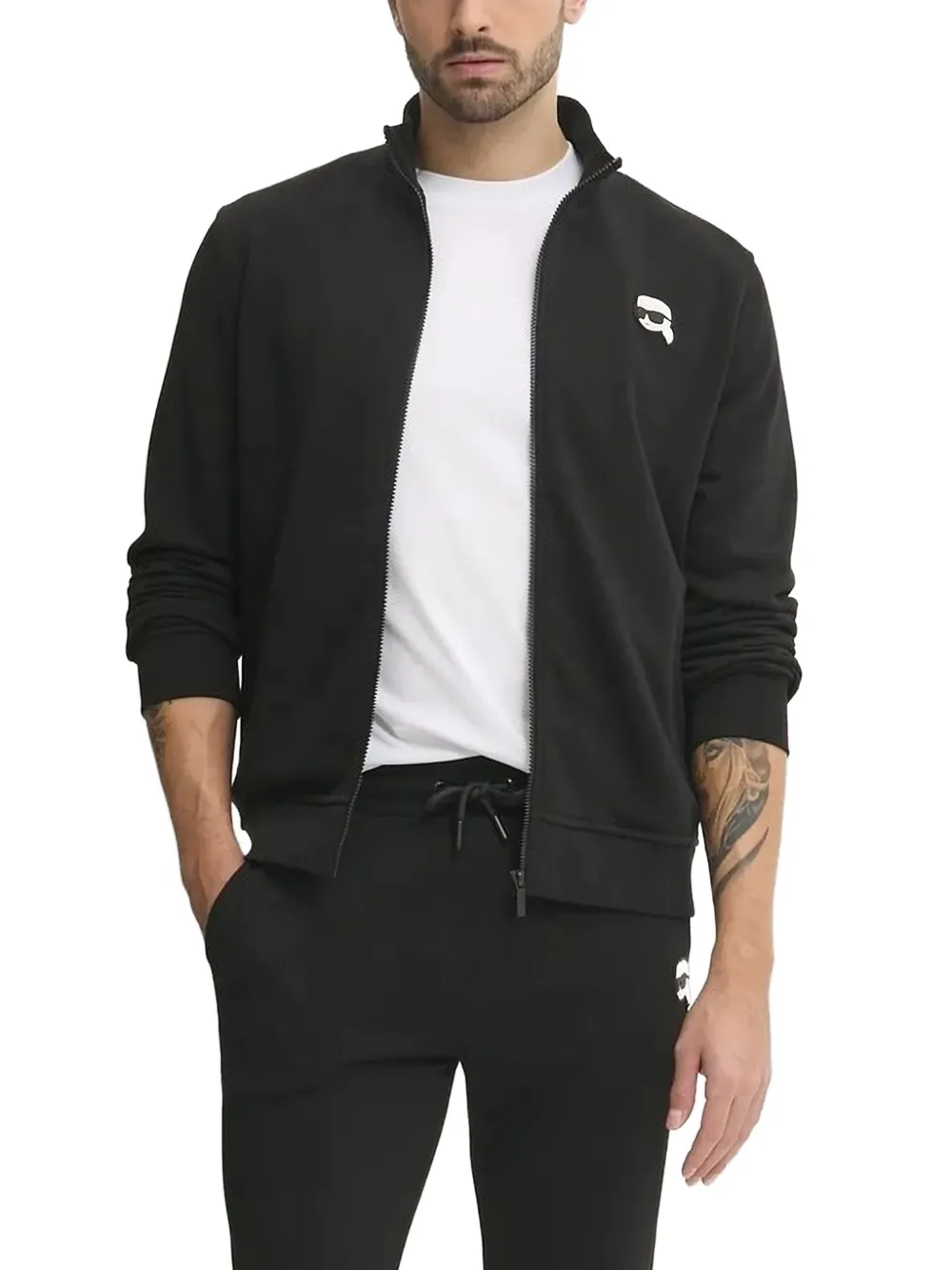 Karl Lagerfeld Sweater met logopatch en rits Zwart