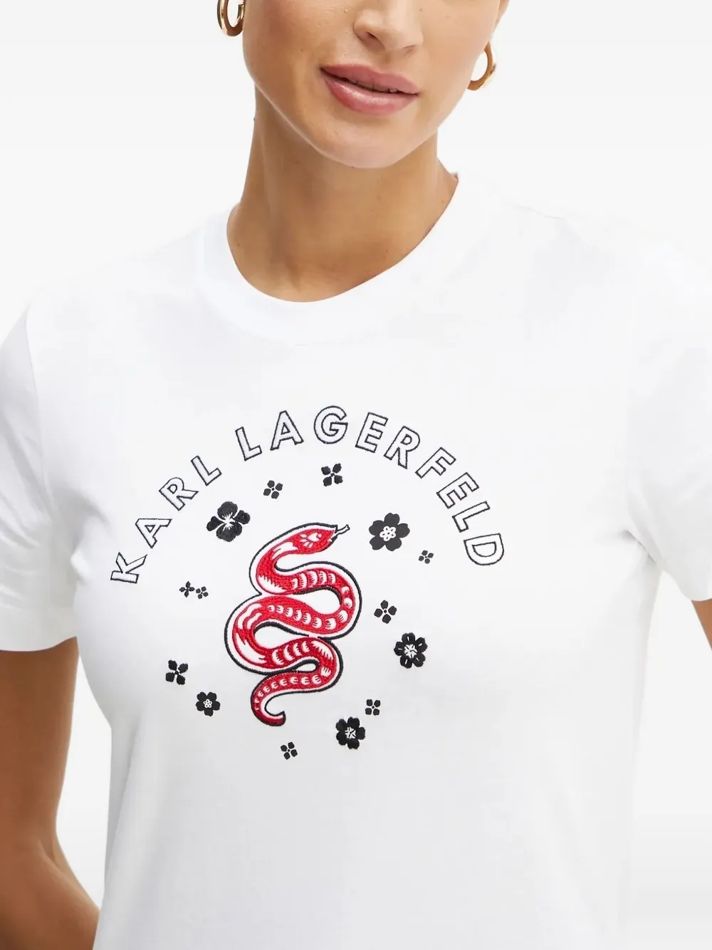 Karl Lagerfeld T-shirt met geborduurde bloemen Wit
