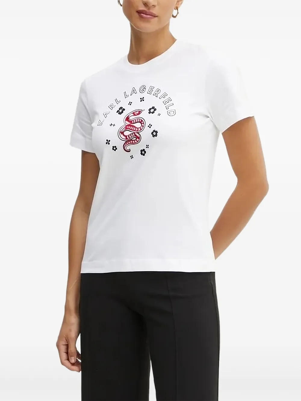 Karl Lagerfeld snake-floral embroidered t-shirt Wit