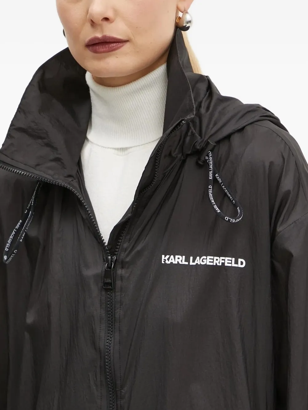Karl Lagerfeld Regenjas met capuchon en logo Zwart