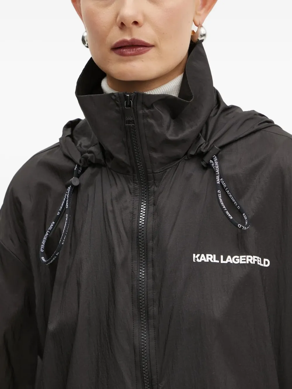 Karl Lagerfeld Regenjas met capuchon en logo Zwart