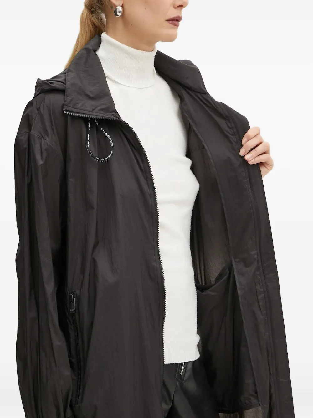 Karl Lagerfeld Regenjas met capuchon en logo Zwart