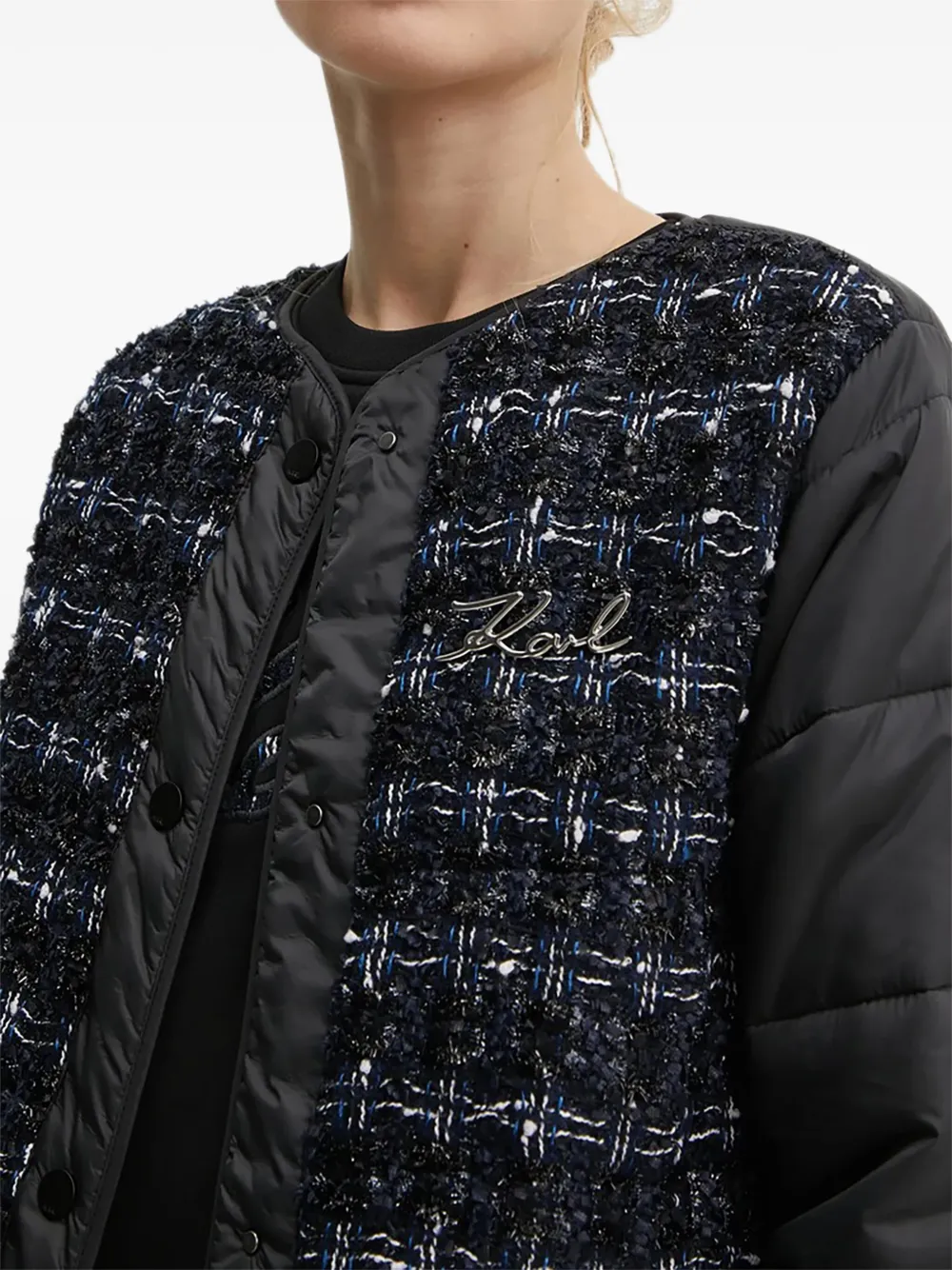Karl Lagerfeld Gewatteerd jack met tweed vlak Zwart
