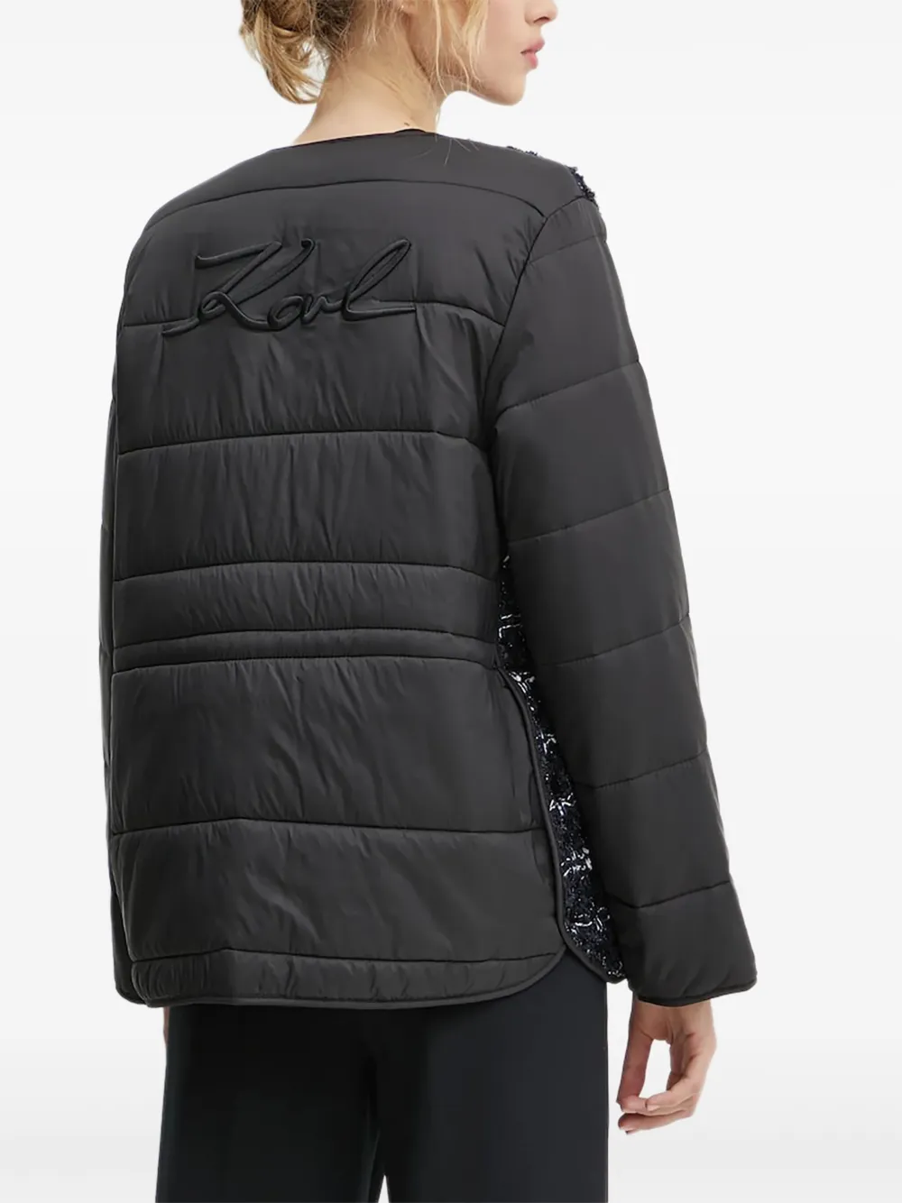 Karl Lagerfeld Gewatteerd jack met tweed vlak Zwart