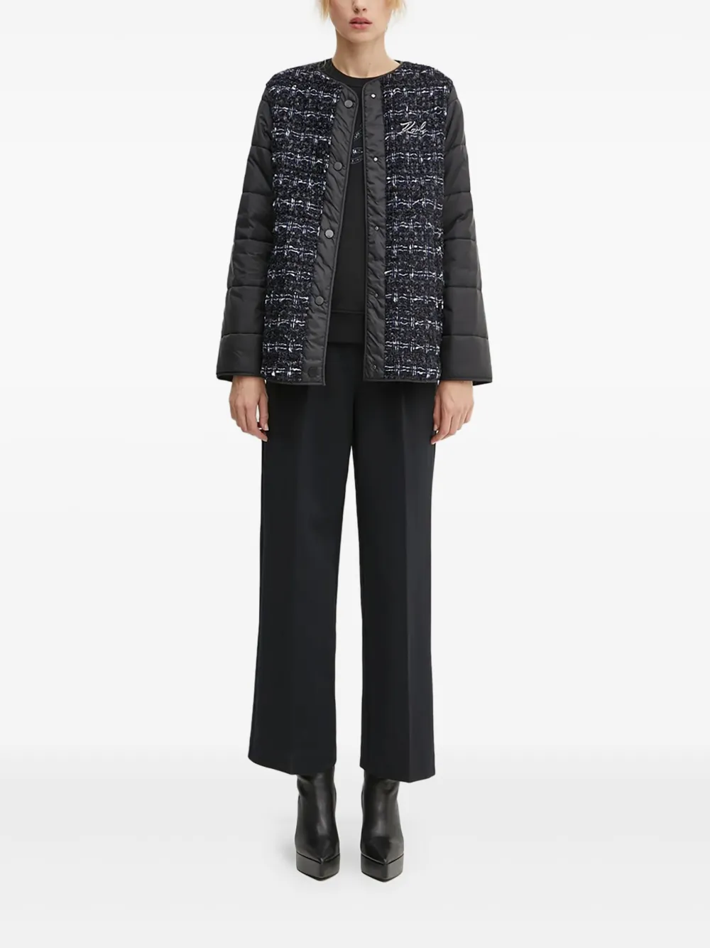 Karl Lagerfeld Gewatteerd jack met tweed vlak Zwart
