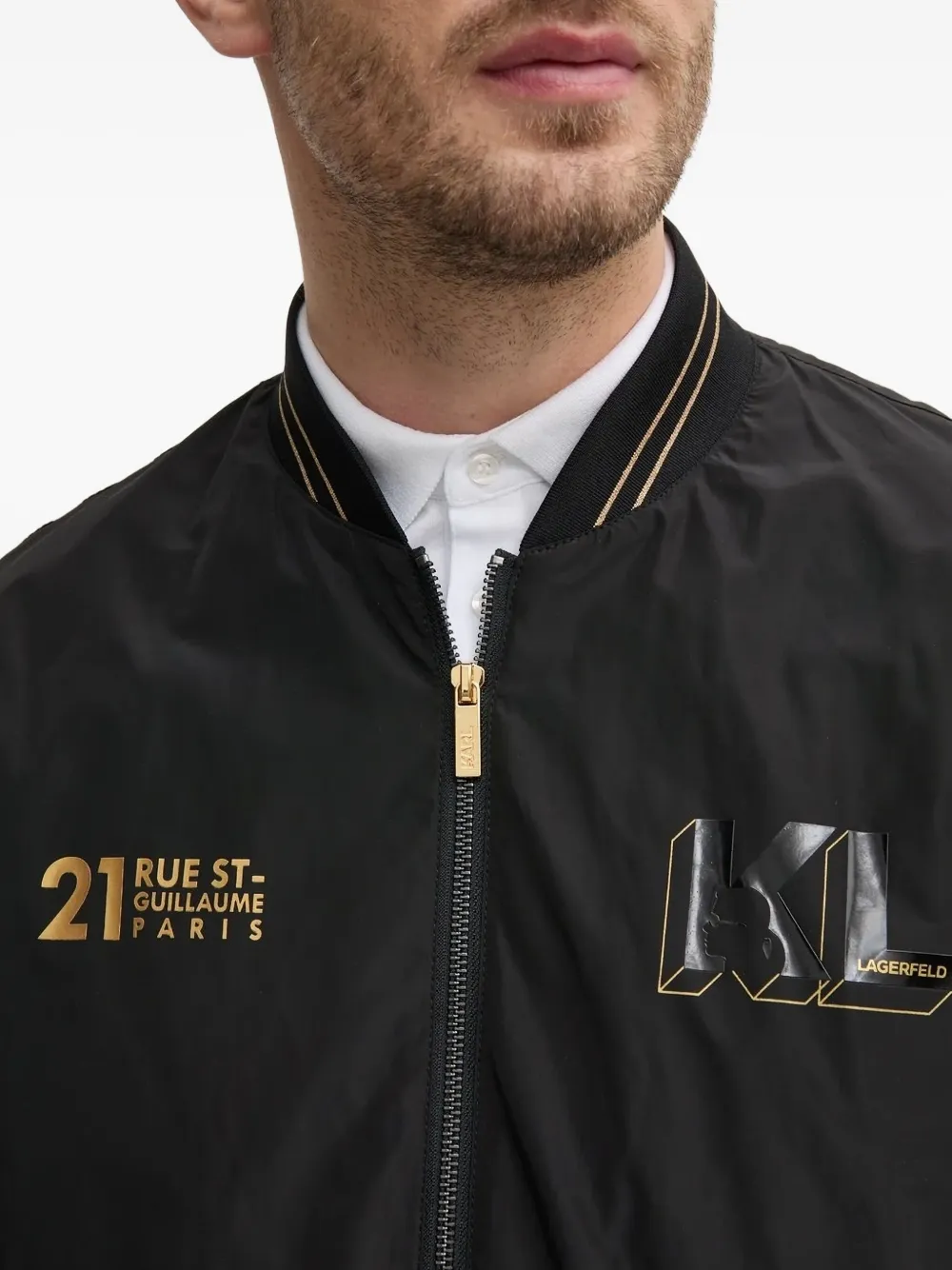 Karl Lagerfeld Bomberjack met logodetail en geribbelde afwerking Zwart