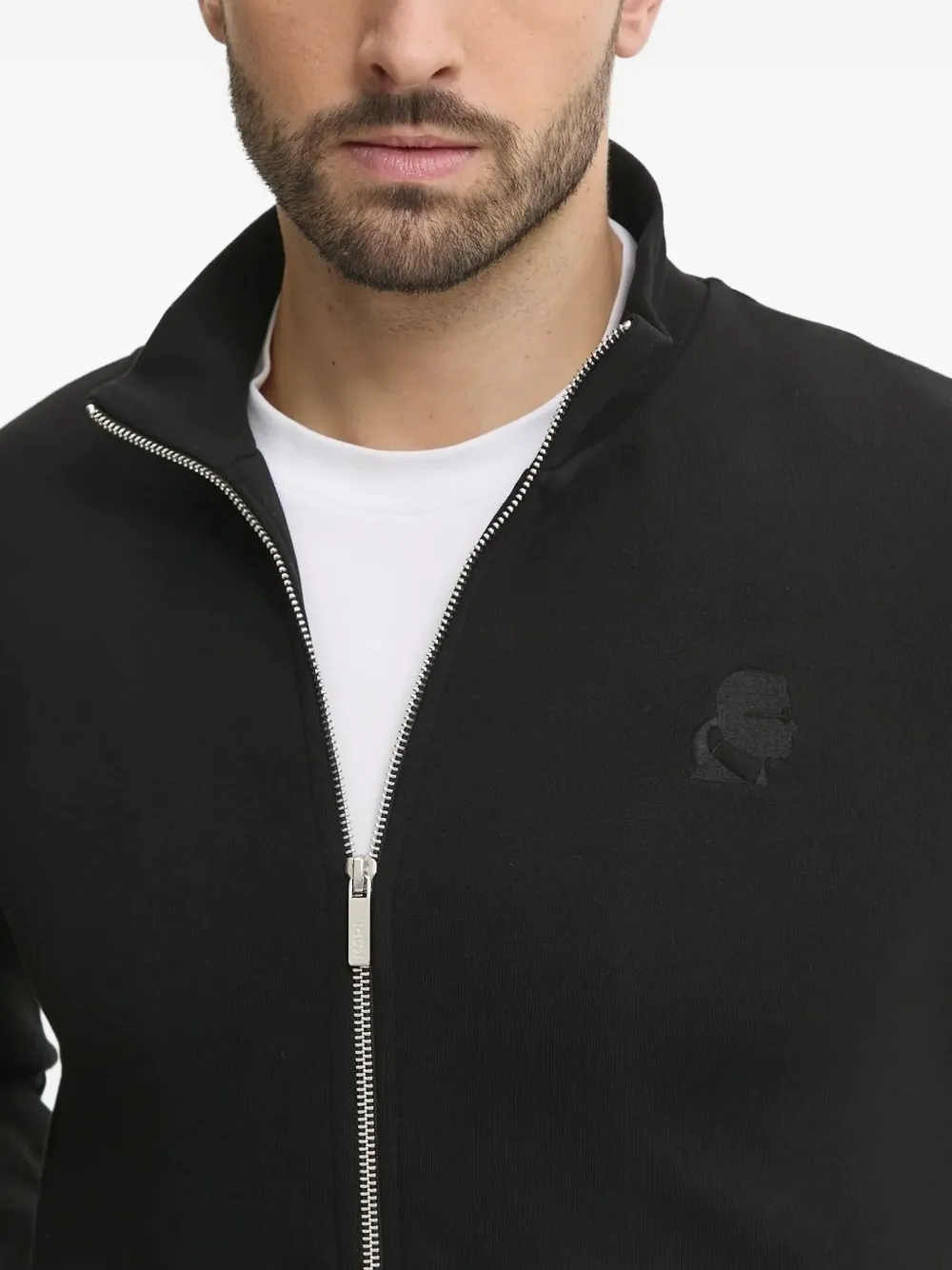 Karl Lagerfeld Sweater met geborduurd logo en ritssluiting Zwart