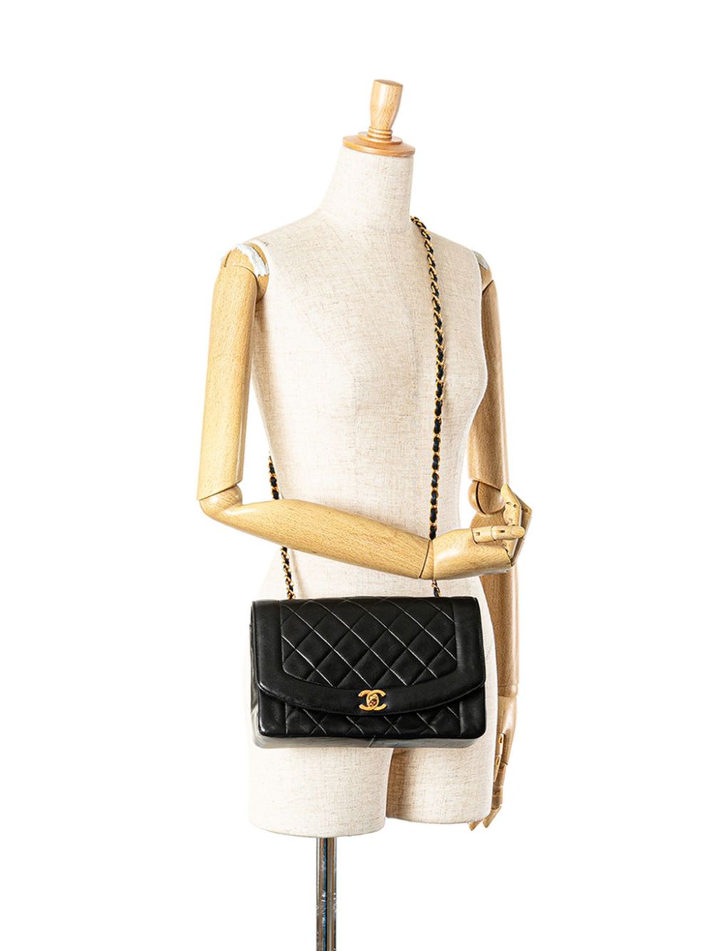 CHANEL Pre-Owned 1991-1994 medium Diana Flap lamsleren crossbodytas - Zwart