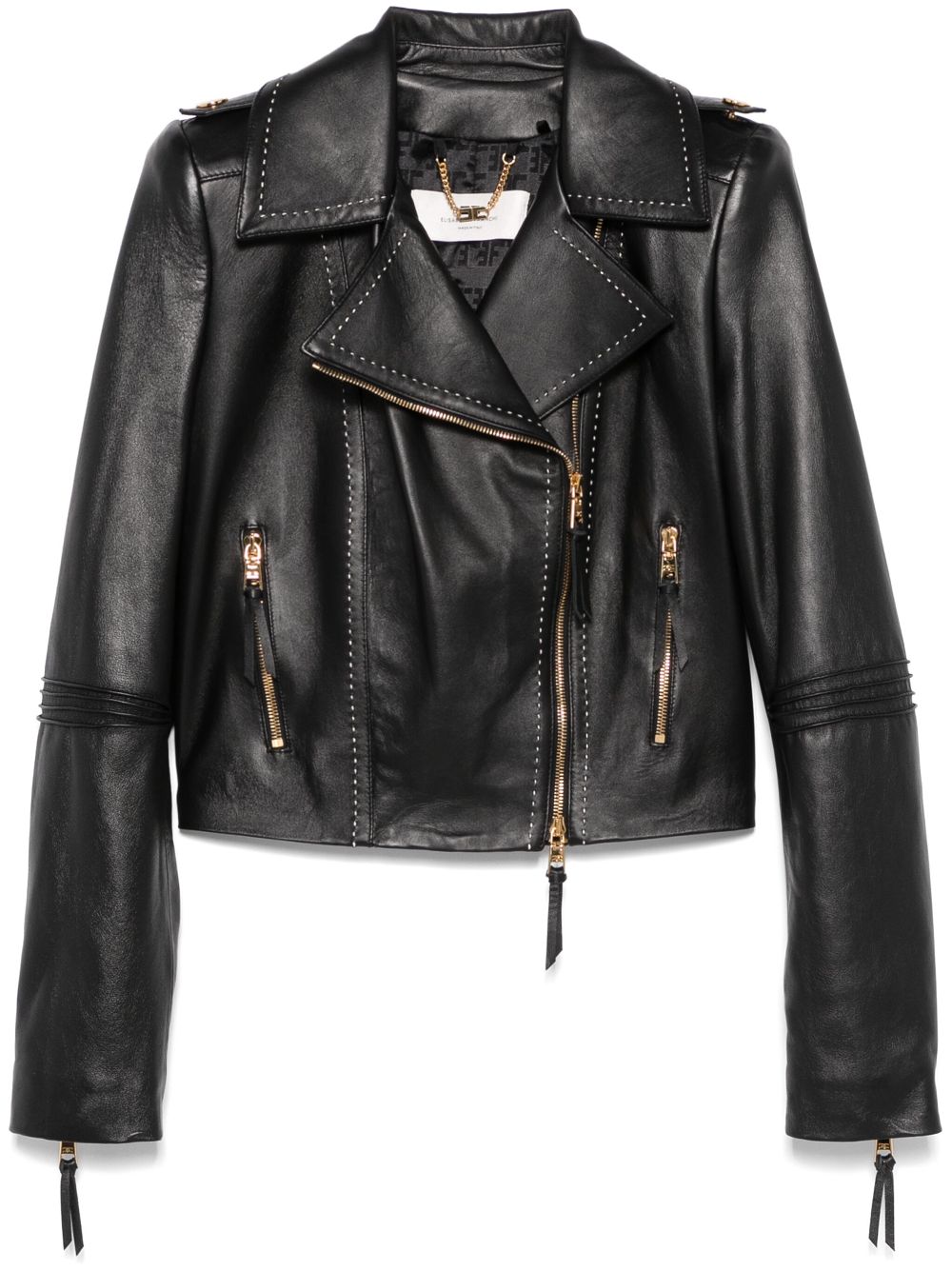 contrasting-stitching biker jacket