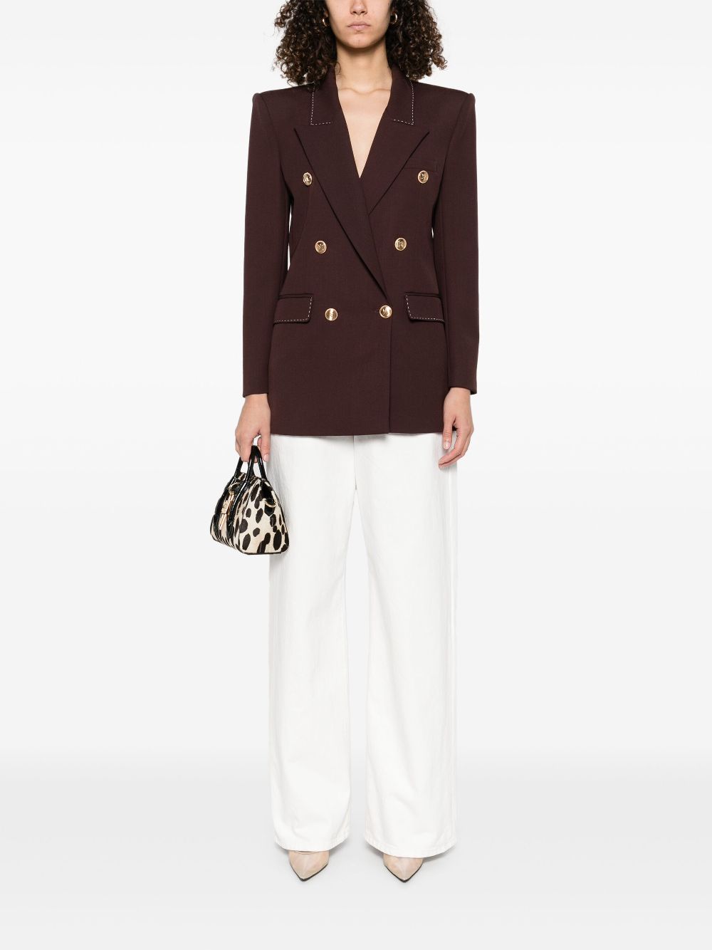 Elisabetta Franchi contrast-stitching virgin-wool blazer - Brown