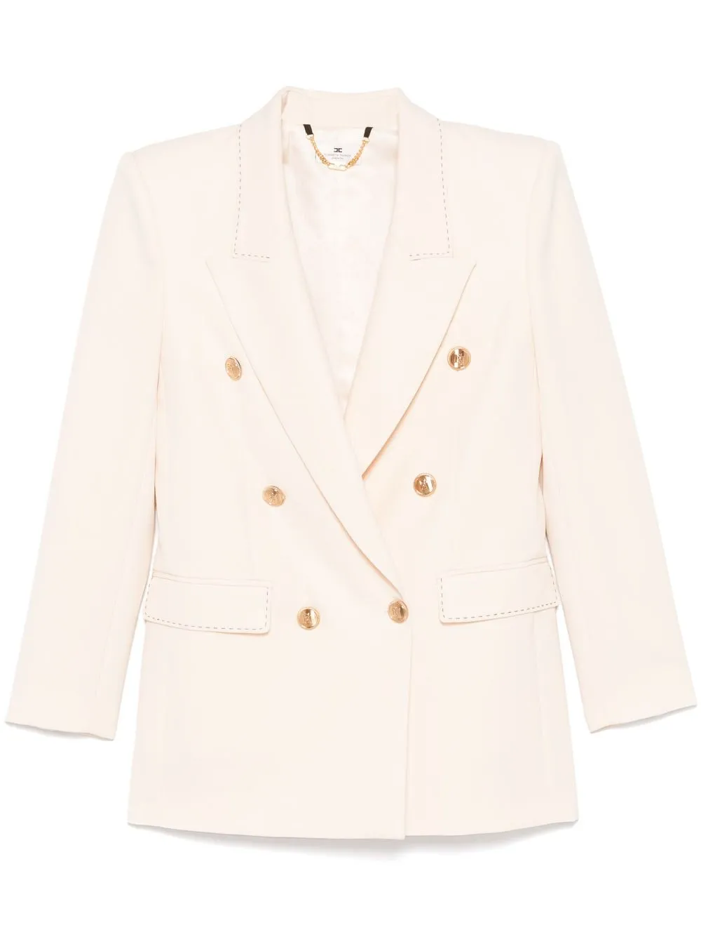 Elisabetta Franchi Contrasting-stitching Virgin-wool Blazer In Neutrals