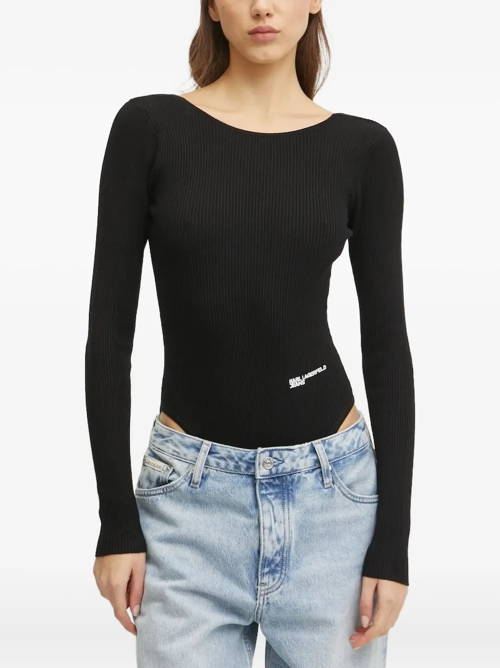Karl Lagerfeld Jeans ribbed open-back bodysuit | Blusas de tricô | Image 2
