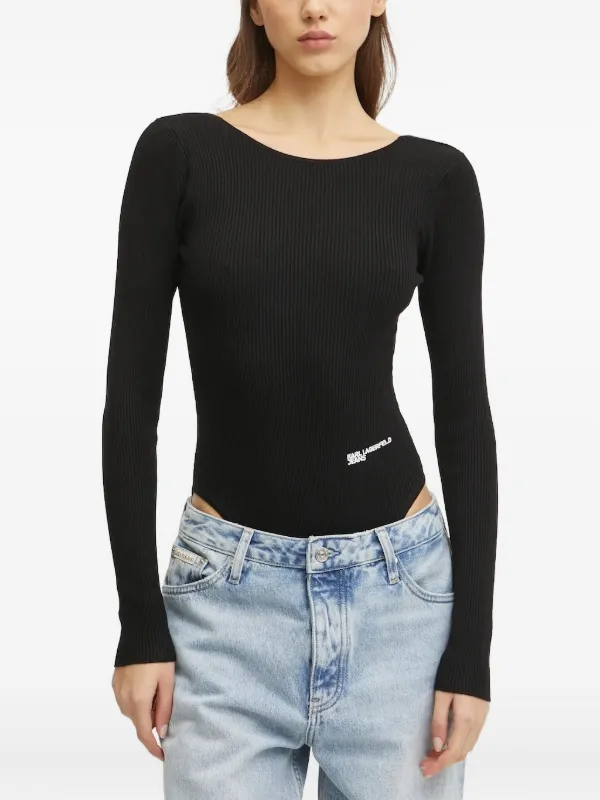 KARL LAGERFELD Damen Bodysuit – Mini Logo, Racer Back, Hoher Ausschnitt, Mit Druckknopf-Zwickel