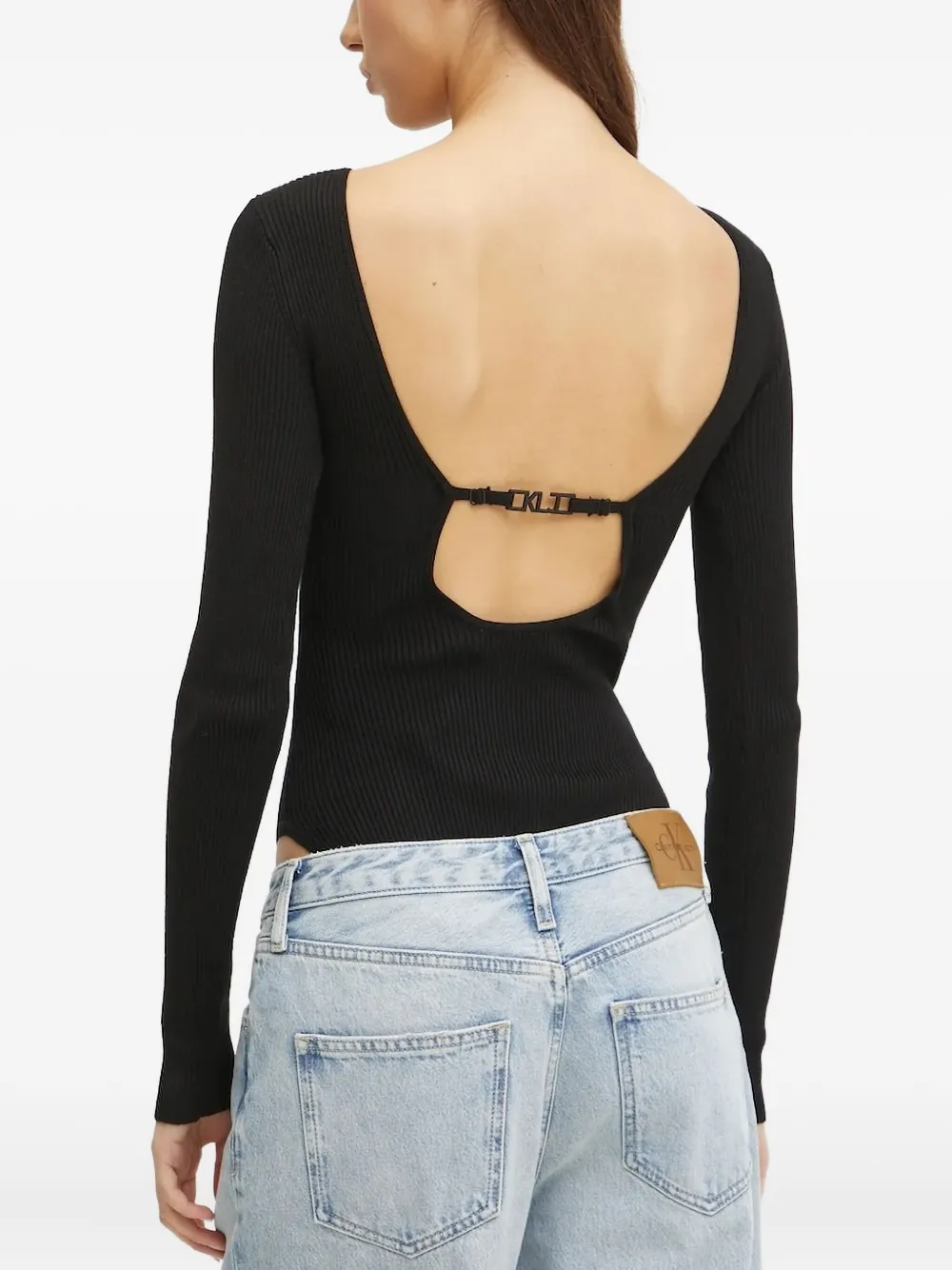 Karl Lagerfeld Jeans Ribbed Open-back Bodysuit In Black