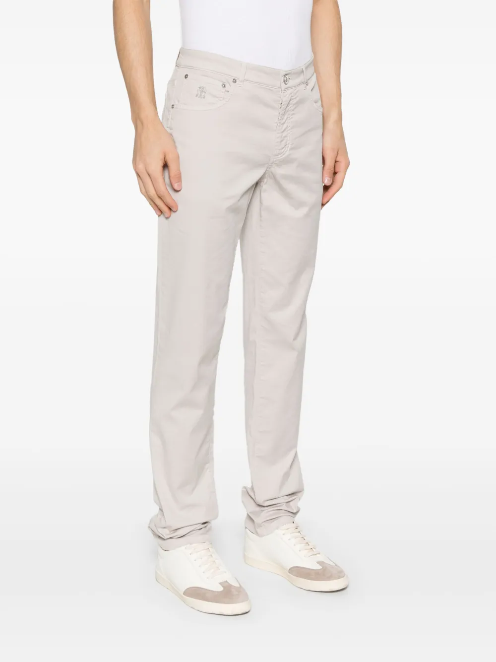 Brunello Cucinelli Broek met geborduurd logo Beige
