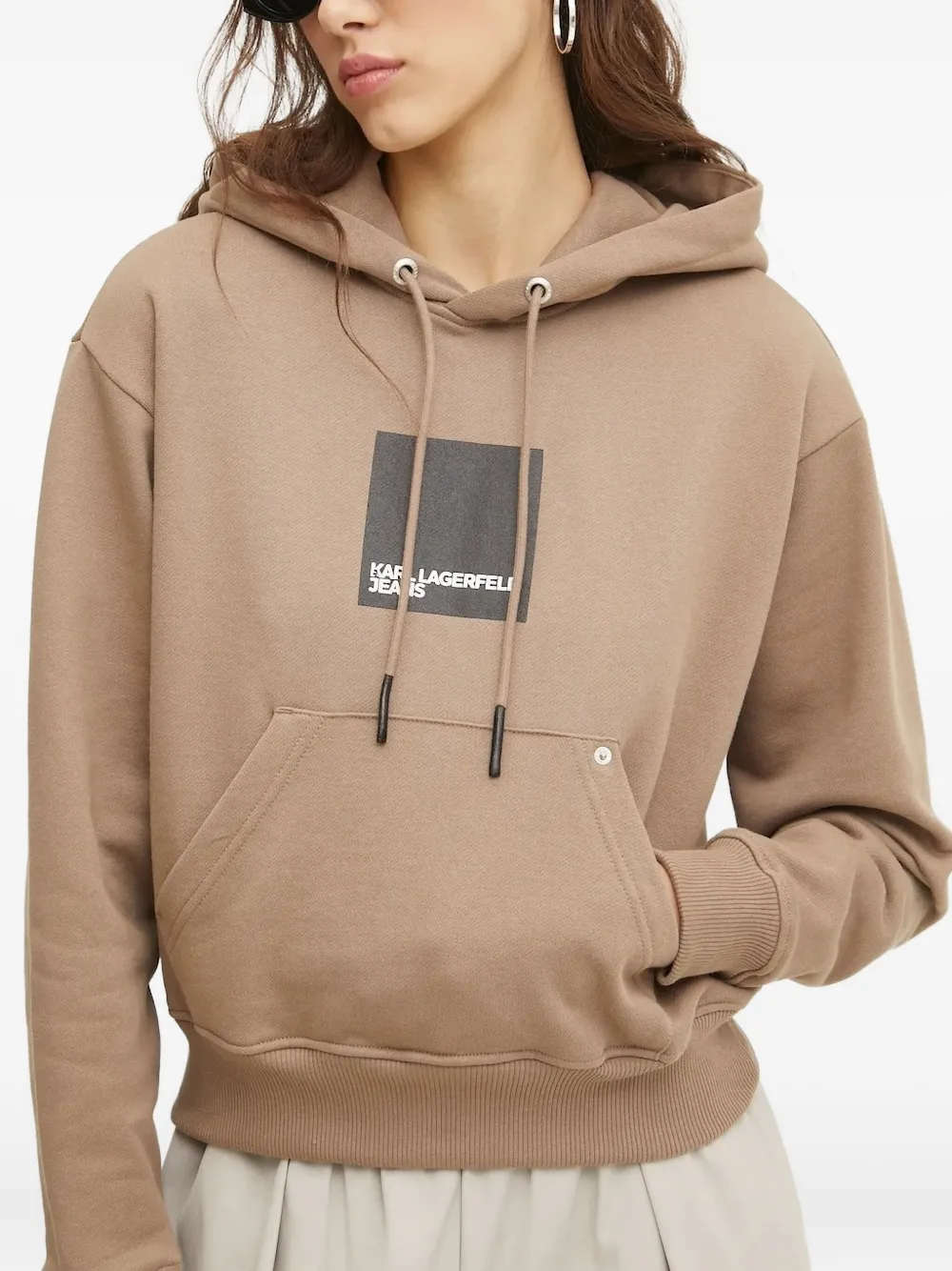 Karl Lagerfeld Jeans logo-print long-sleeve hoodie Beige