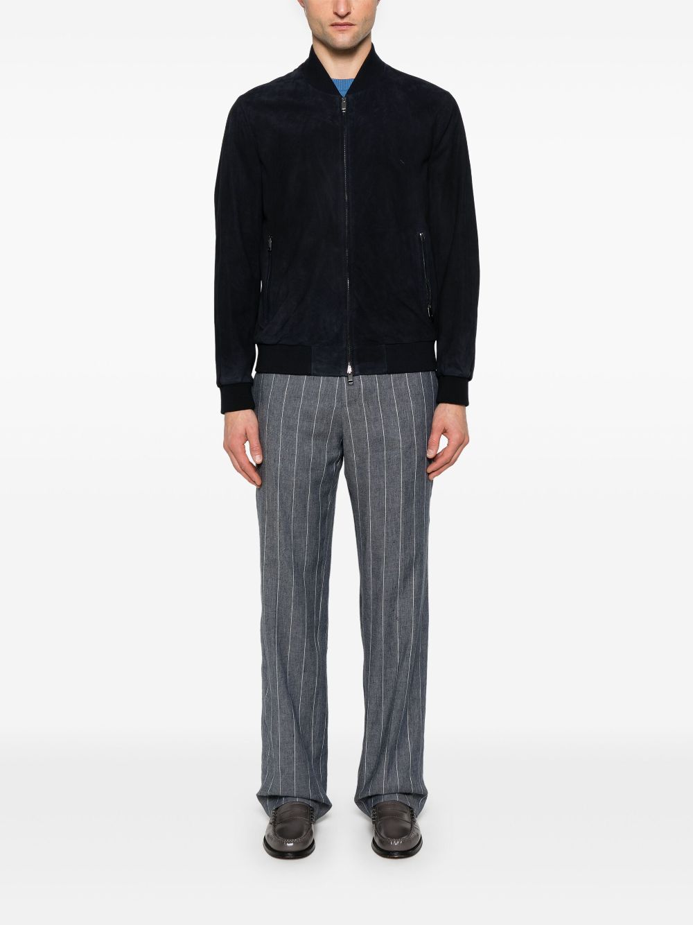 Brioni perforated bomber jacket - Blue