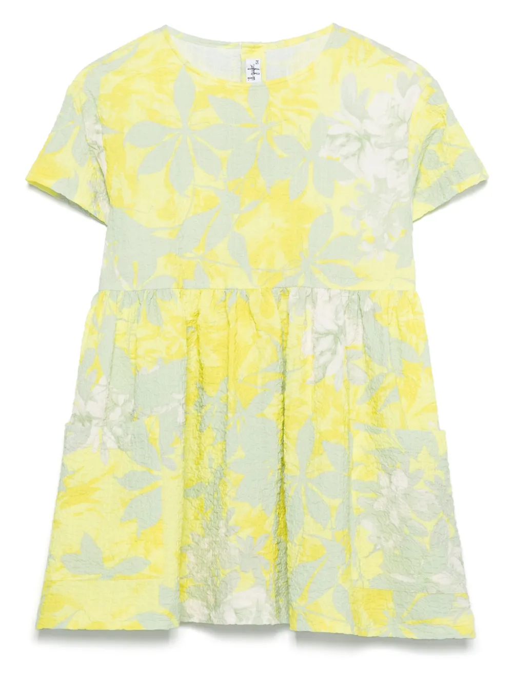 Il Gufo Jurk met bloe print Geel
