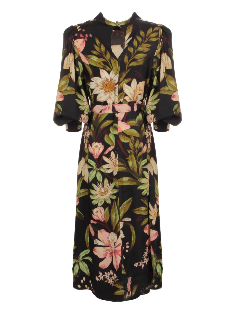 FARM Rio floral-print midi dress - Zwart