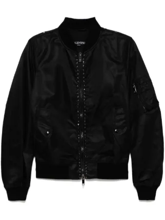 VALENTINO ブラック ジャンパー スタッズ Valentino Garavani ロックスタッズ ボンバージャケット | ブラック