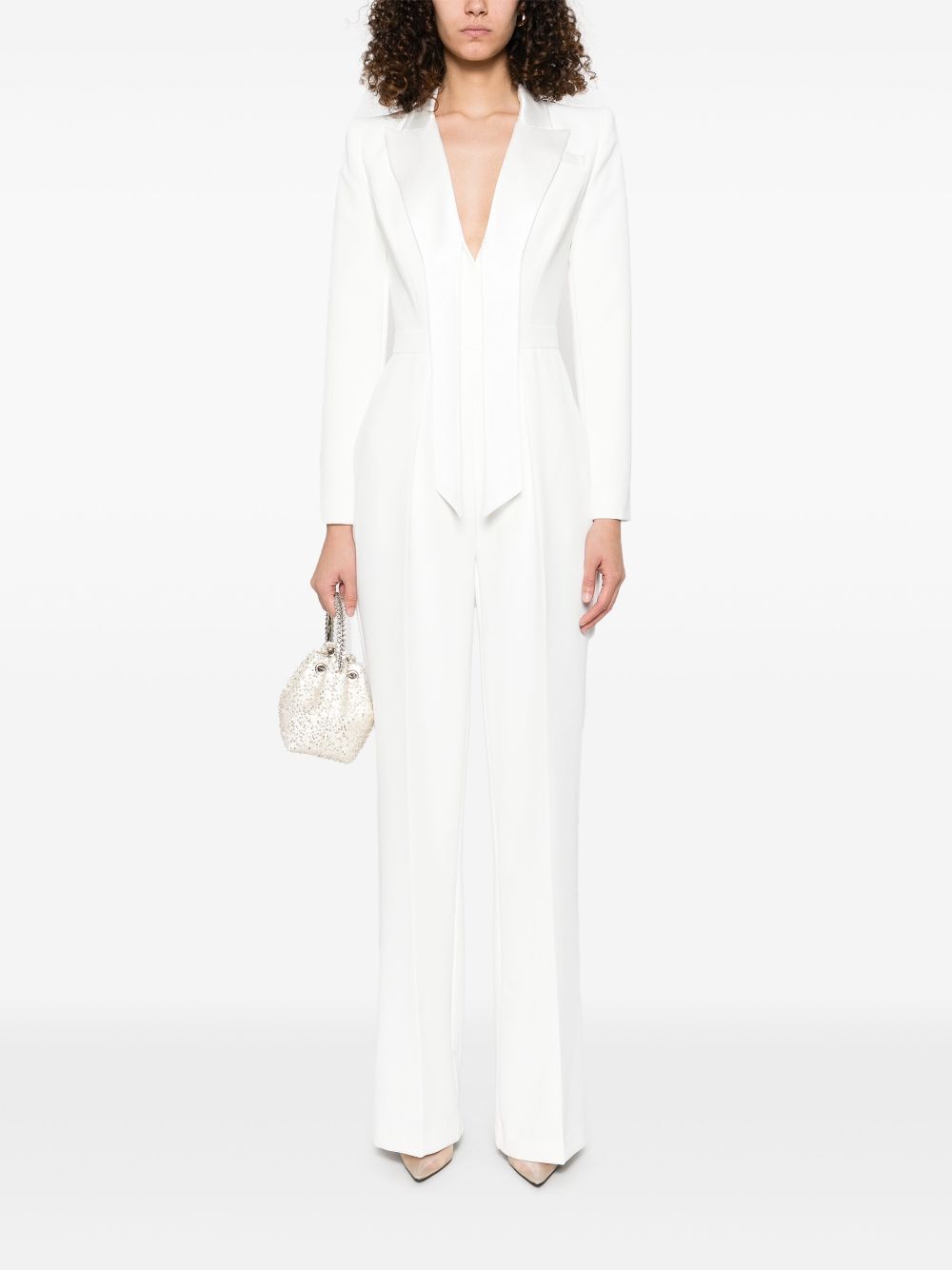 Elisabetta Franchi Smoking jumpsuit met satijnen revers - Wit