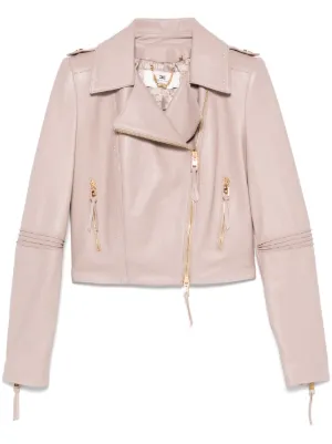 Elisabetta Franchi Leather Biker Jacket | Black | FARFETCH JO