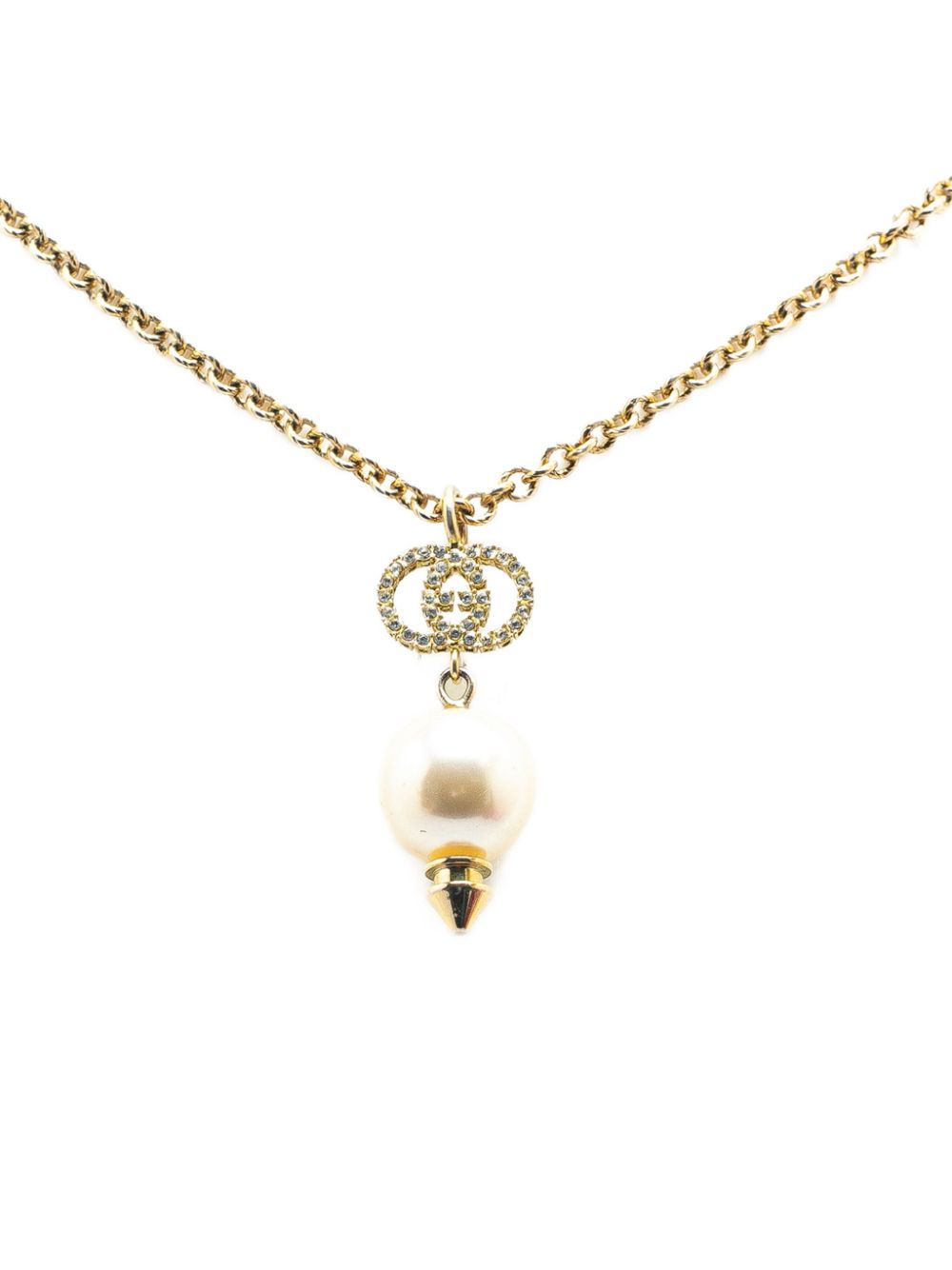 1990-2024 Gold Plated GG Faux Pearl Drop Pendant costume necklace