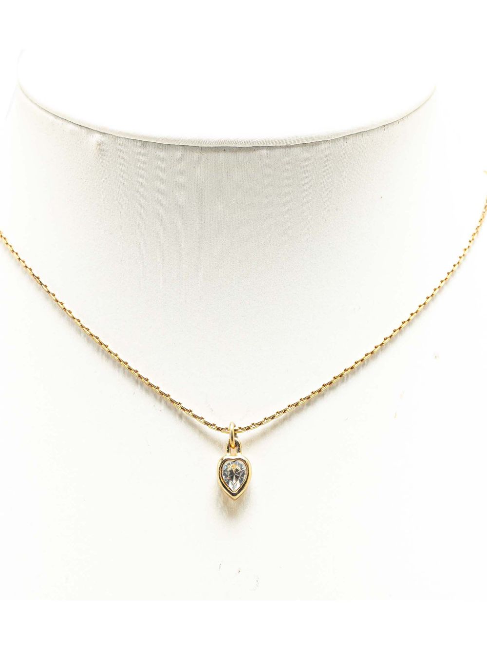 20th Century Gold Plated Heart Rhinestone Pendant costume necklace