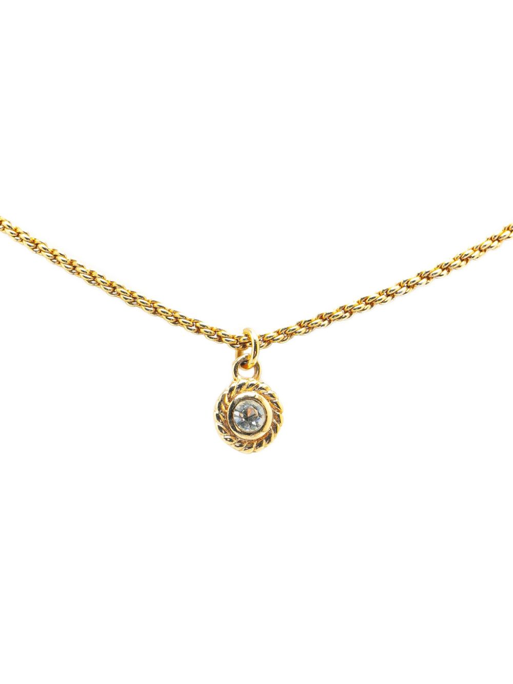 20th Century Gold Plated Round Rhinestone Pendant costume necklace