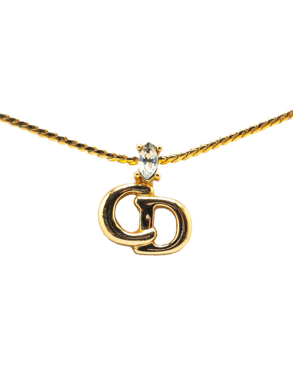 2000 Gold Plated CD Logo Rhinestone Pendant costume necklace