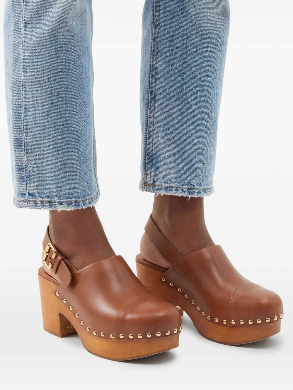 【新品未使用】Chloe JEANNETTEウェッジクロッグ　38サイズ Chloé Jeanette Clogs | Brown | FARFETCH