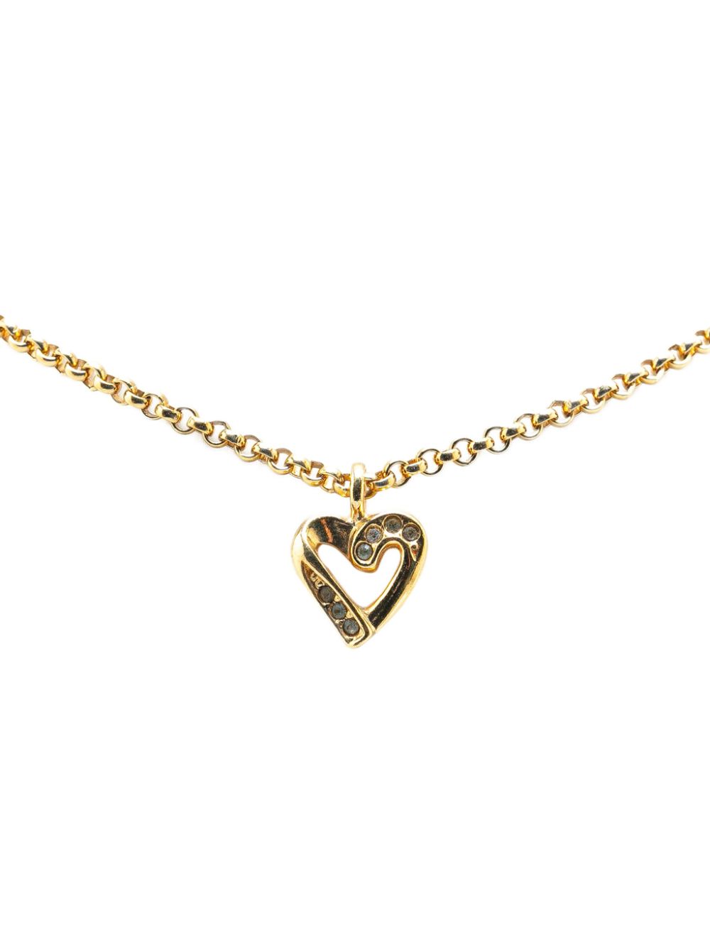 20th Century Gold Plated Rhinestone Heart Pendant costume necklace