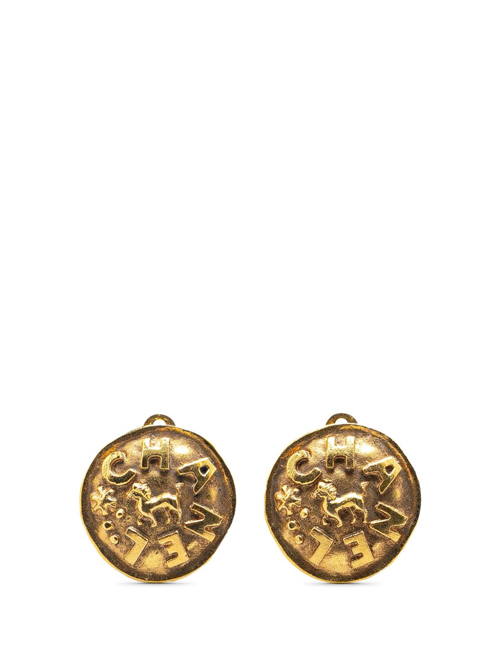 1980-1990 Gold Plated Logo and Lion Clip On costume earrings