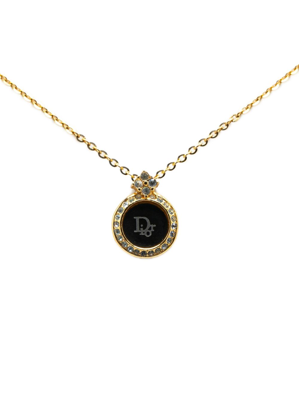 20th Century Gold Plated Rhinestones Enamel Logo Pendant costume necklace