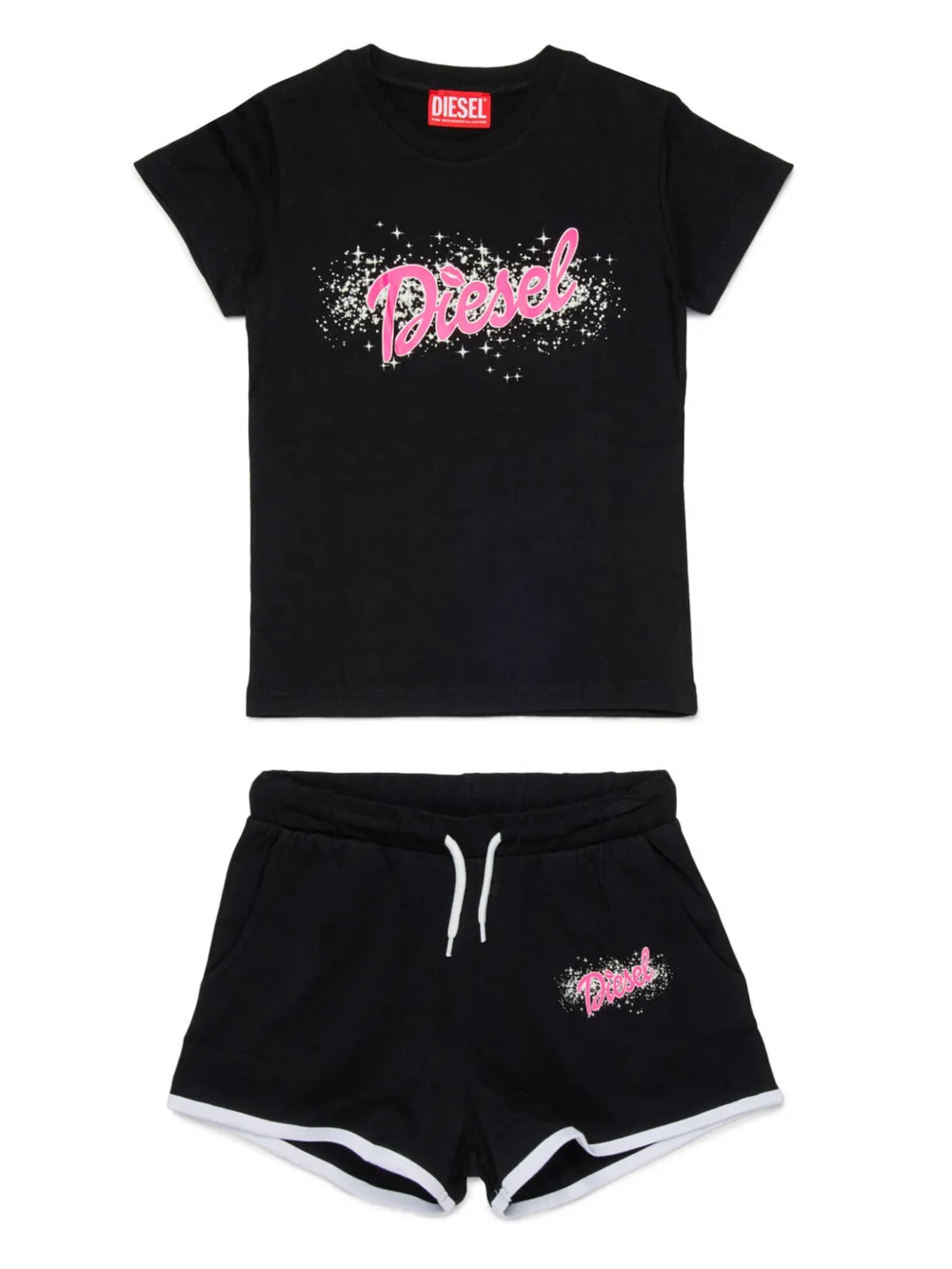 Diesel Kids T-shirt en shorts met logo Zwart