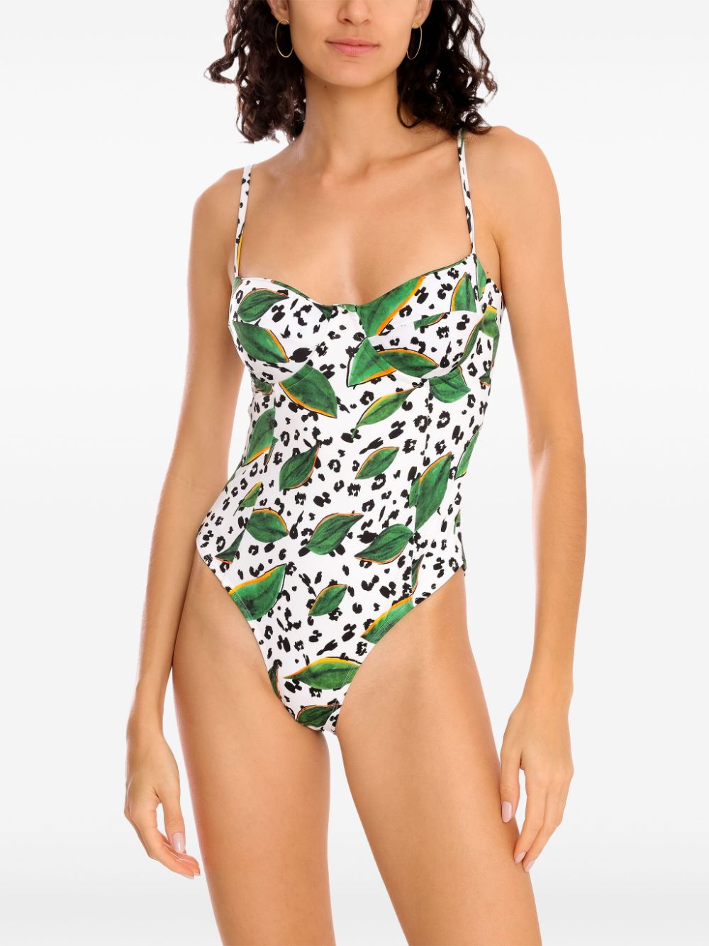 Brigitte botanical-print swimsuit - Wit