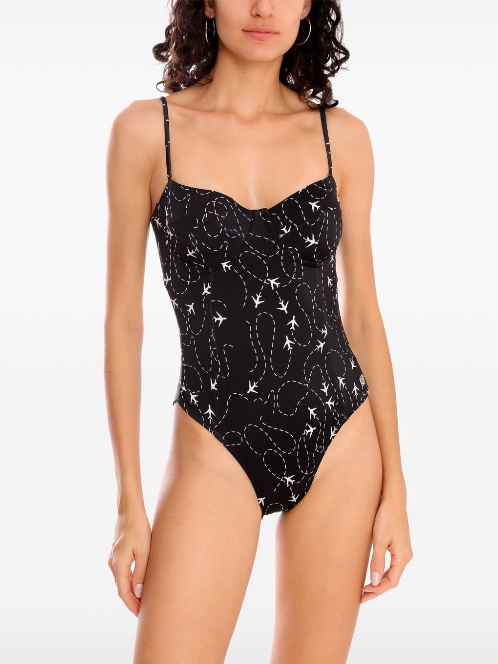 Brigitte planes-print swimsuit - Zwart