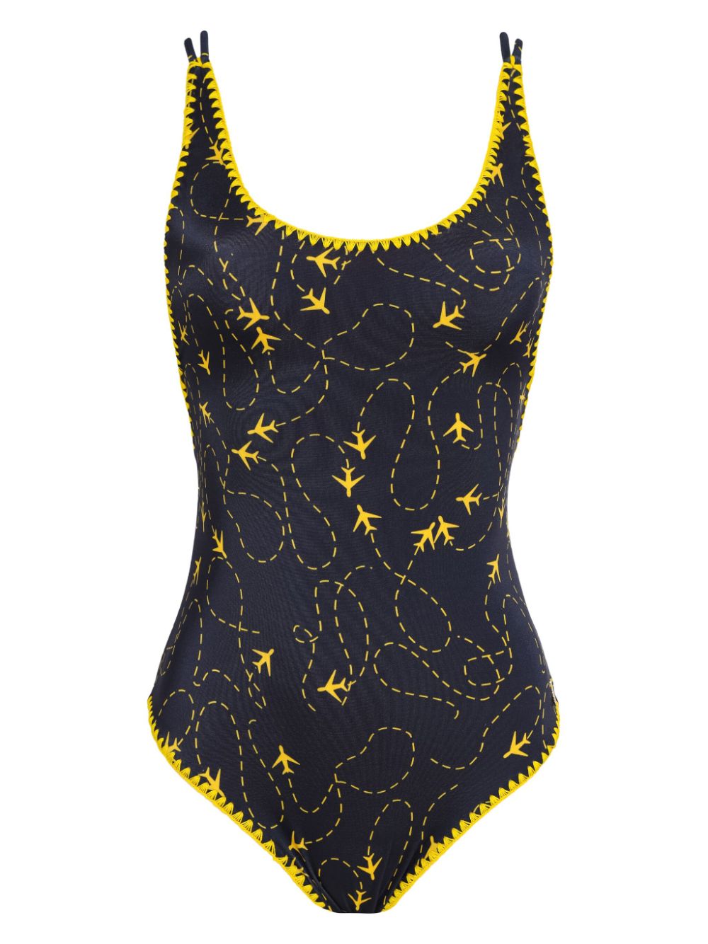 plane-print swimsuit