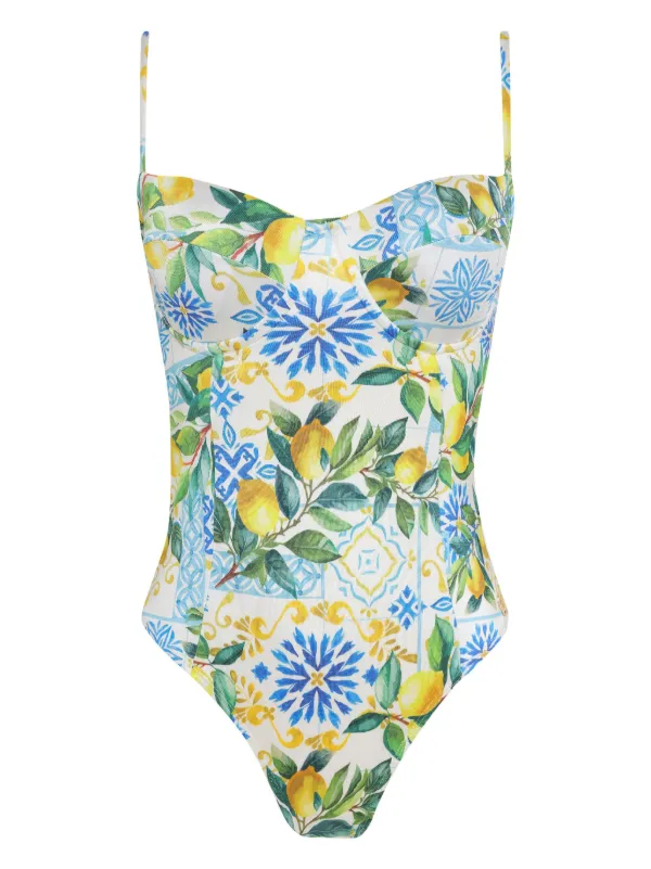 Brigitte lemon-print Swimsuit White FARFETCH IN