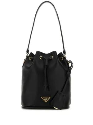Prada logo-plaque Drawstring Tote Bag | Black | FARFETCH RO