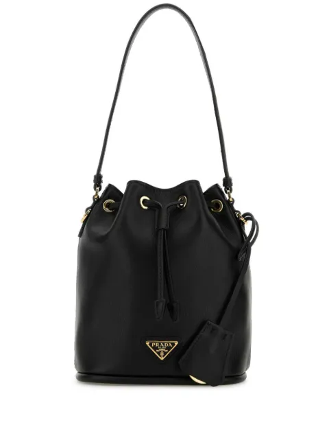 Prada enamel triangle bucket bag