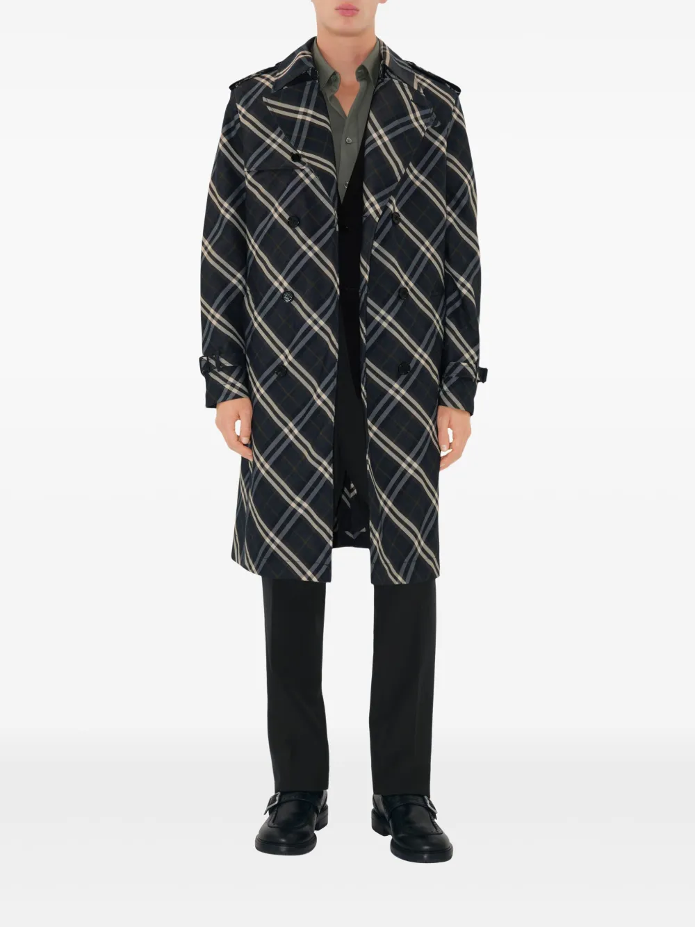 Burberry Geruite trenchcoat Blauw