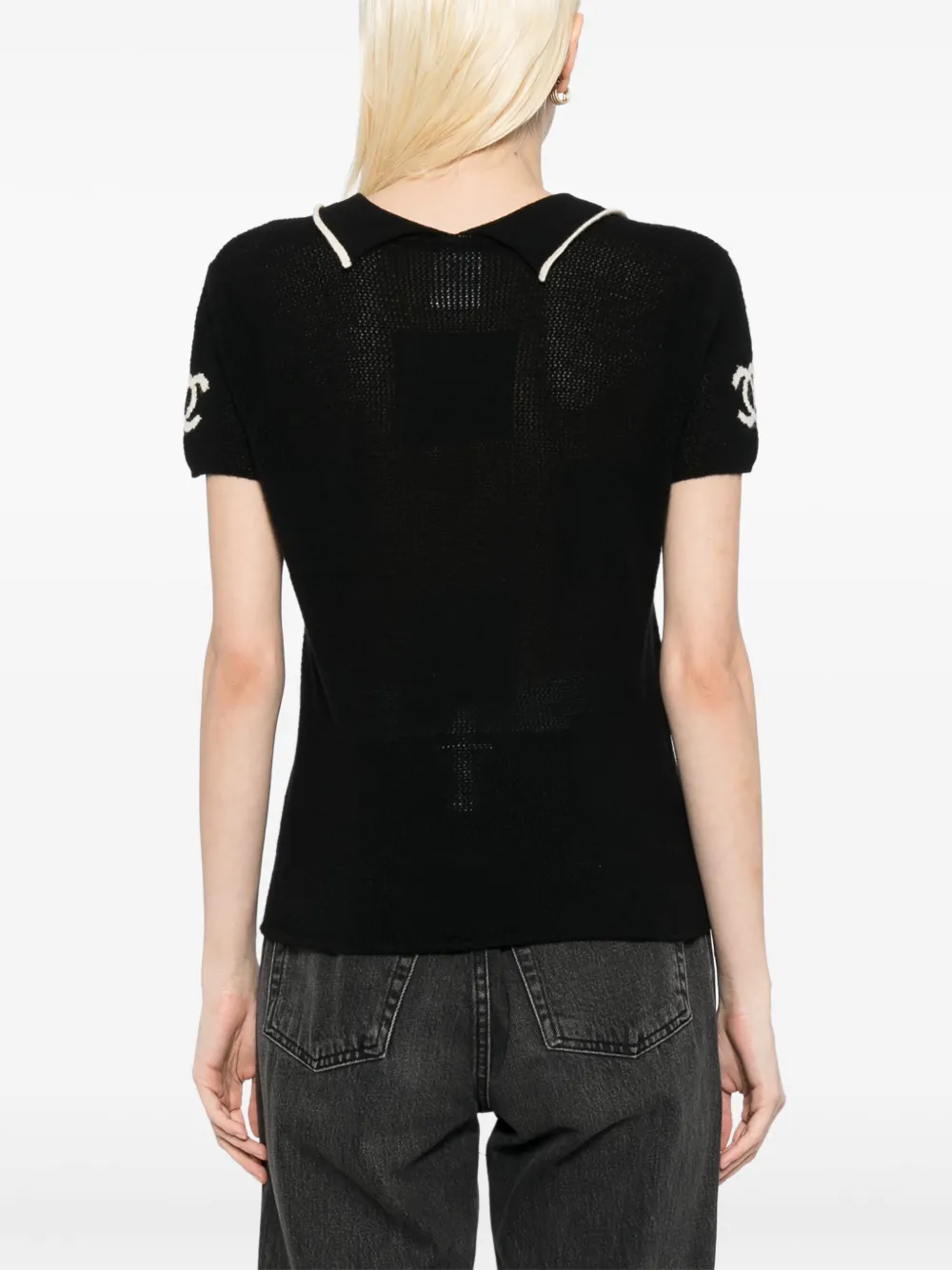 Pre-owned Chanel 2001 Short Sleeve Sweater Knit Top In Black