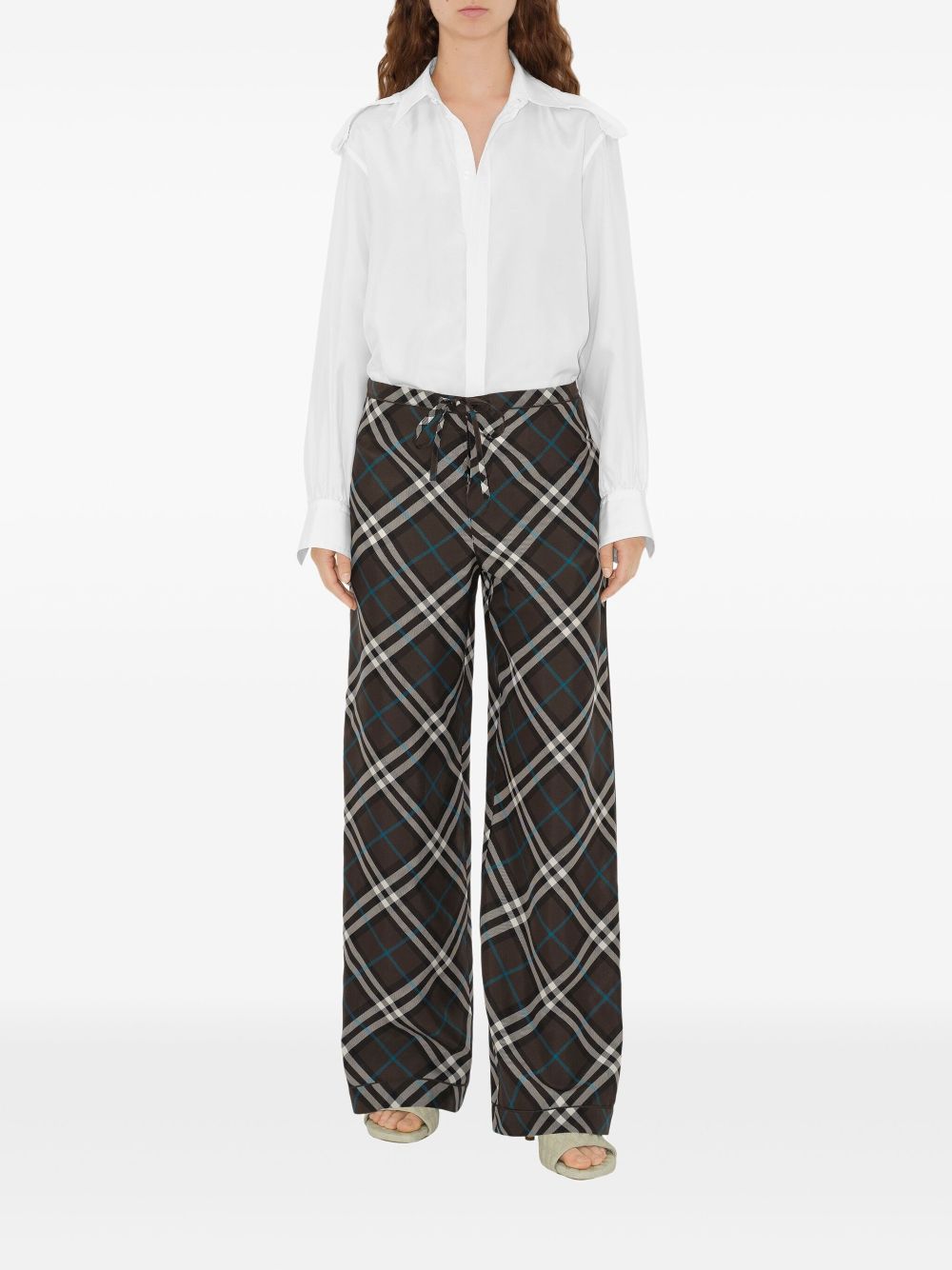 Burberry checked silk trousers - Bruin