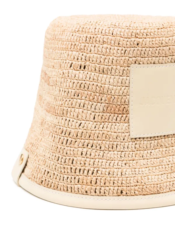 ハット Jacquemus 'Le Bob Soli' Bucket Hat Le Bob Soli logo raffia bucket hat in white - Jacquemus